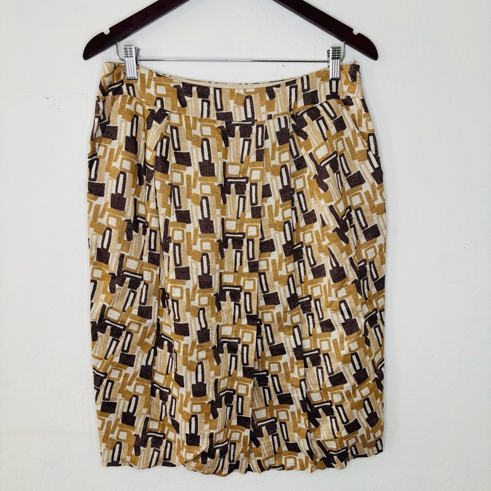Lafayetteβ 148 New York Geometric Pencil Skirt in Brown Tan Linen Blend Size 10